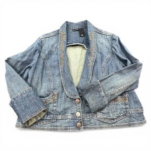 Platinum Edge Blazer Jacket Womens 18/20 Blue Denim Embroidered Western